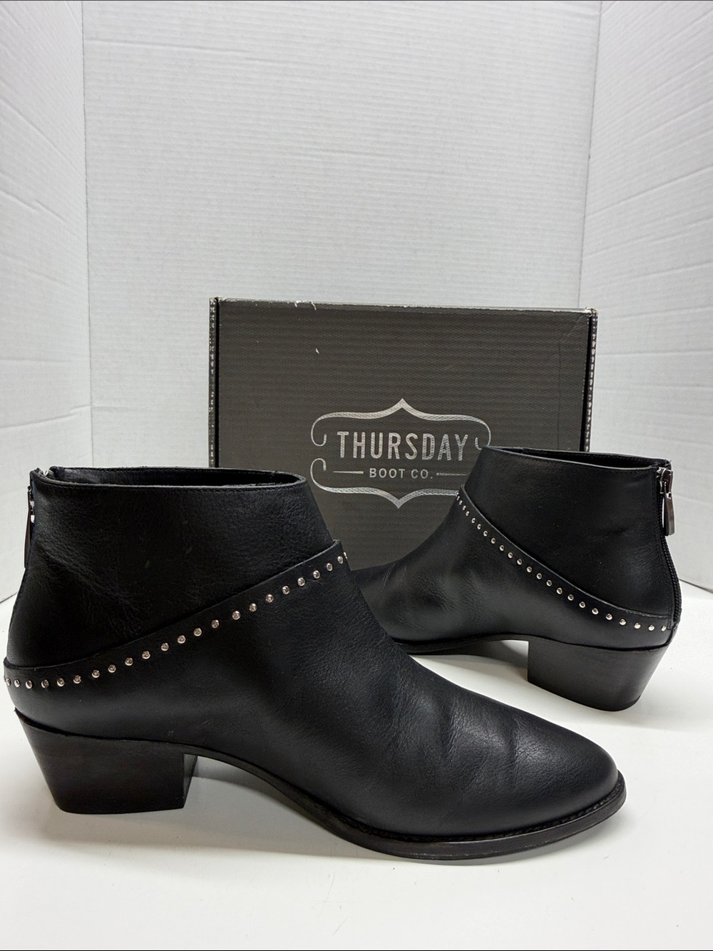 Thursday Boot Co Rein Ankle Boots Leather Studded Booties Back Zip Black Size 8 - Picture 5 of 8